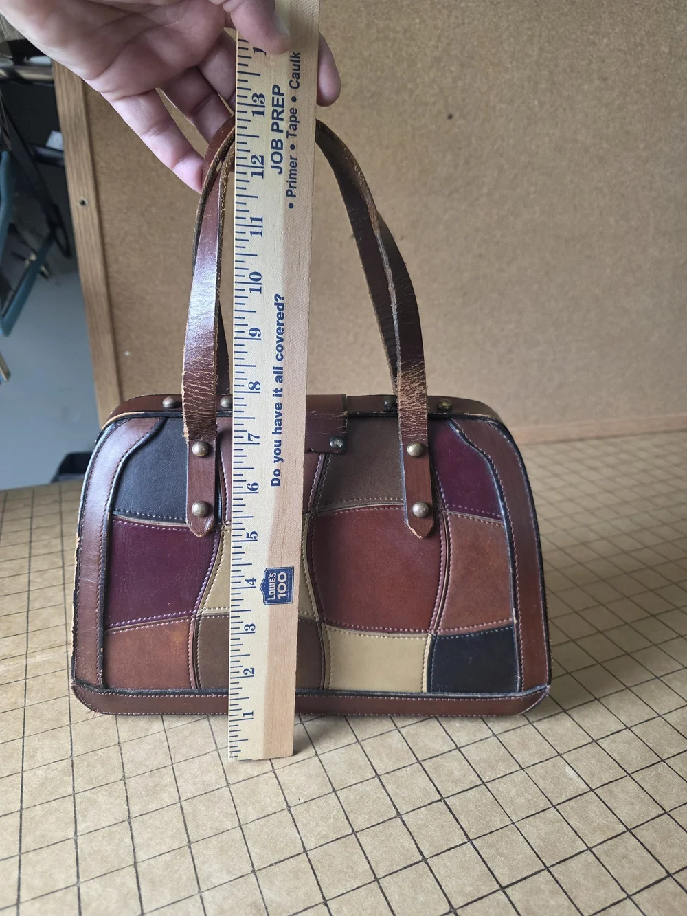 Burlington Patchwork Leather Frame Satchel  Vintage Boho Handbag